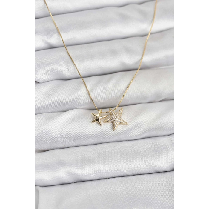 Gold Renk Pirinç Minimal Yıldız Model Kadın Kolye