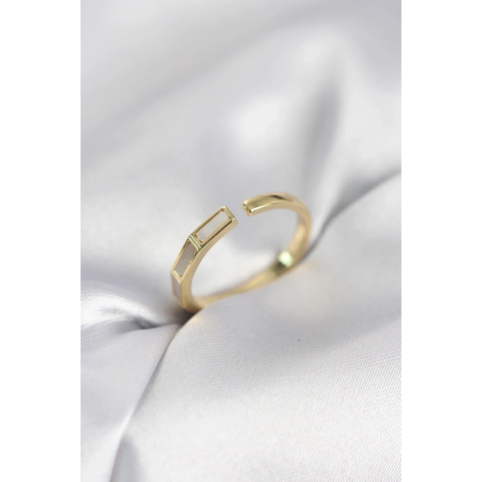 Gold Renk Sedefli Çubuk Model Kadın Yüzük