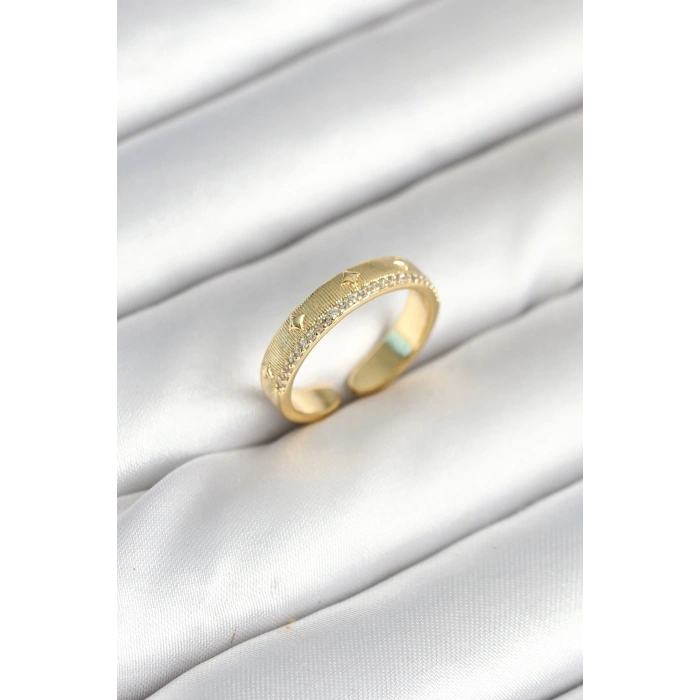 Gold Renk Şerit Zirkon Taşlı Kadın Yüzük