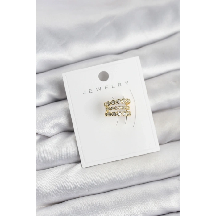 Gold Renk Zirkon Taşlı Pirinç Kıkırdak Earcuff Küpe