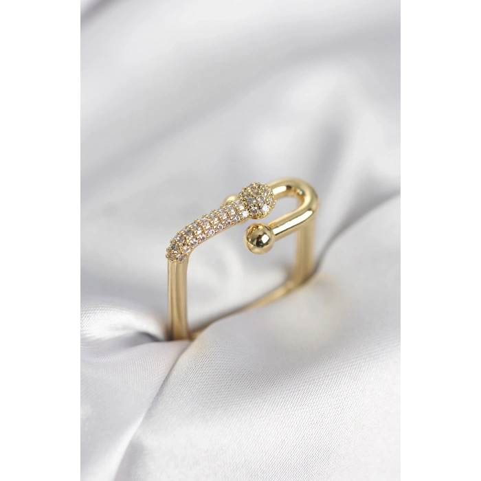 Gold Renk Zirkon Taşlı Tifani Model Kare Kadın Yüzük