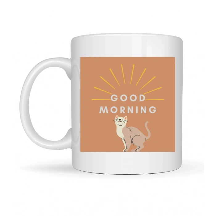 Good Morning Kedi Desenli Porselen Kupa MODEL 72 – Sevimli Kedi Figürlü, Kahve & Çay Kupası, Hediyelik Porselen Bardak