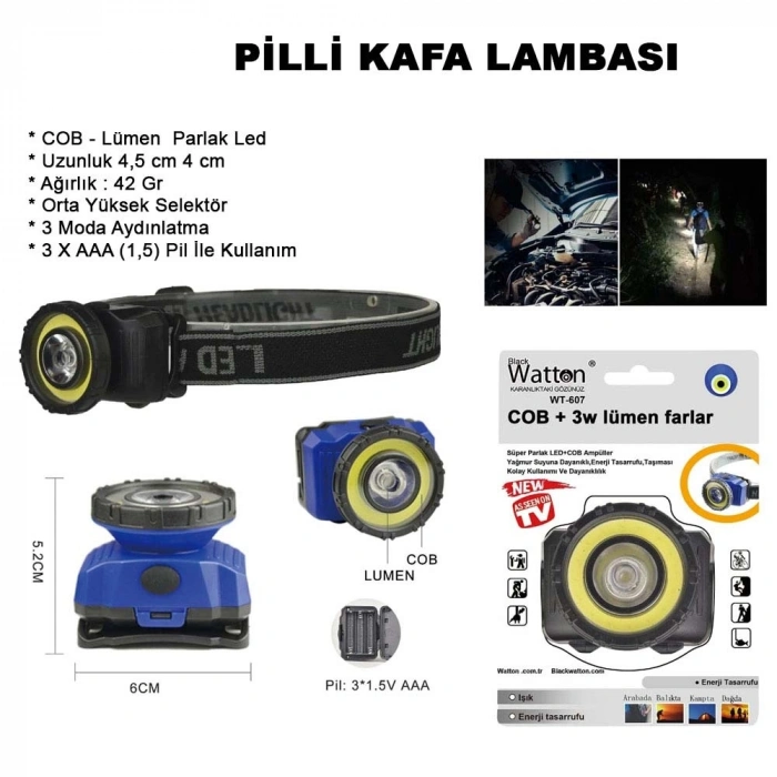 GÜÇLÜ PİLLİ KAFA LAMBASI WATTON WT-607