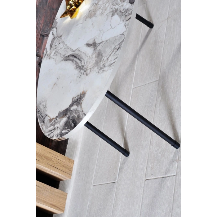 Gümüş  Elips Gümüş Metal Ayak Orta Sehpa