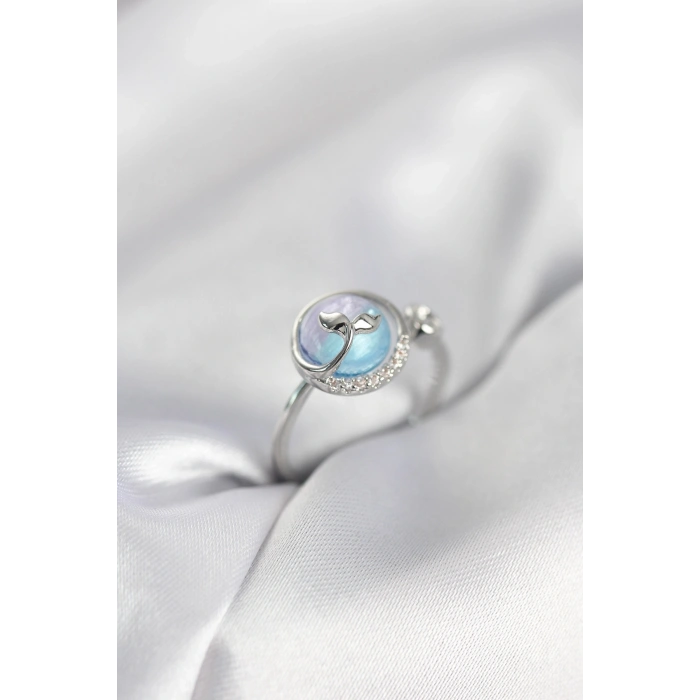 Gümüş Renk Balık Kuyruğu Okyanus Model Kadın Yüzük