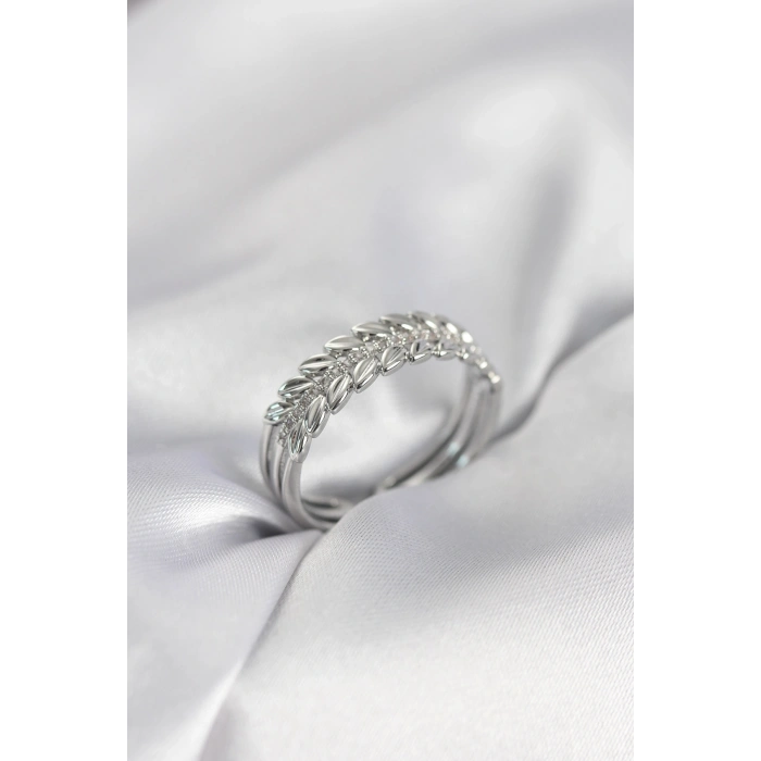 Gümüş Renk Başak Model Zirkon Taşlı Kadın Yüzük