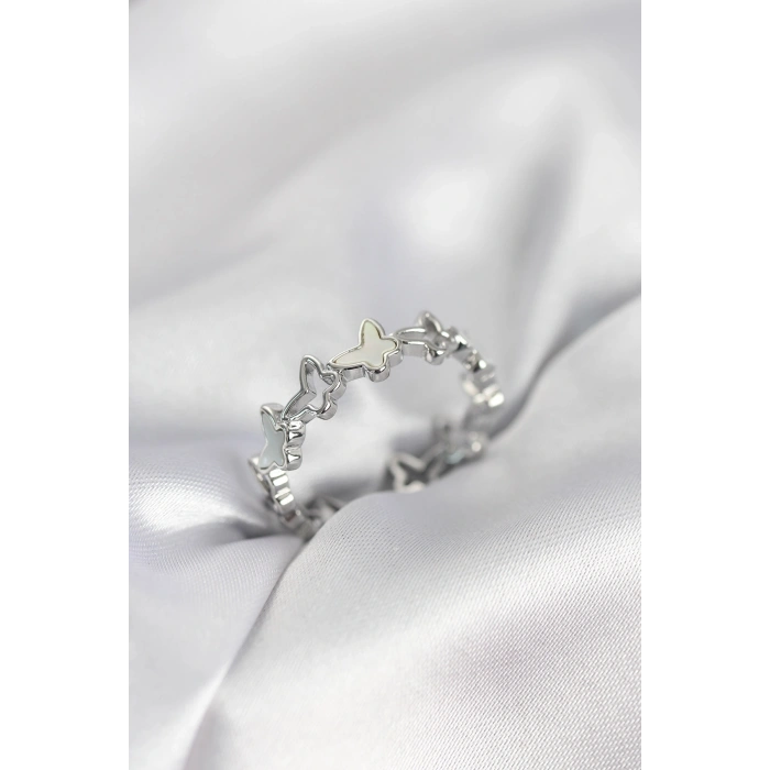 Gümüş Renk Kelebek Model Pirinç Kadın Yüzük