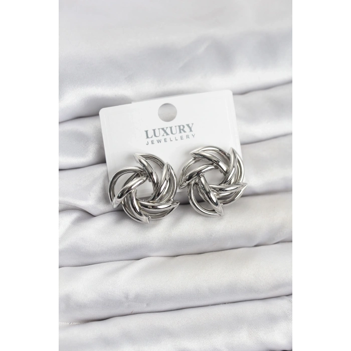 Gümüş Renk Pirinç Keskin Sarmal Model Kadın Küpe