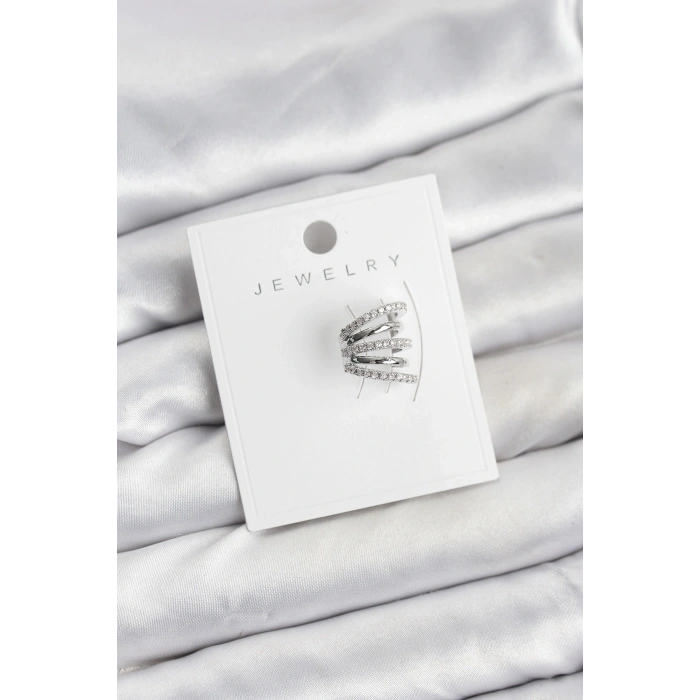 Gümüş Renk Pirinç Zirkon Taşlı Kıkırdak Earcuff Küpe