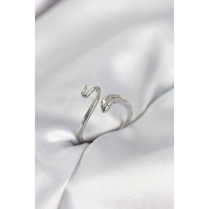 Gümüş Renk Yılan Model Zirkon Taşlı Kadın Yüzük