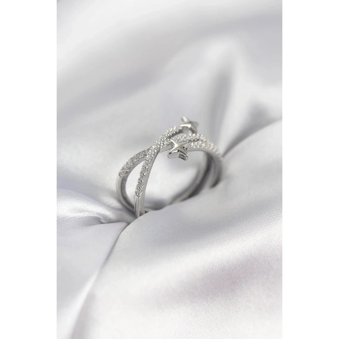 Gümüş Renk Zirkon Taşlı Halley Model Kadın Yüzük