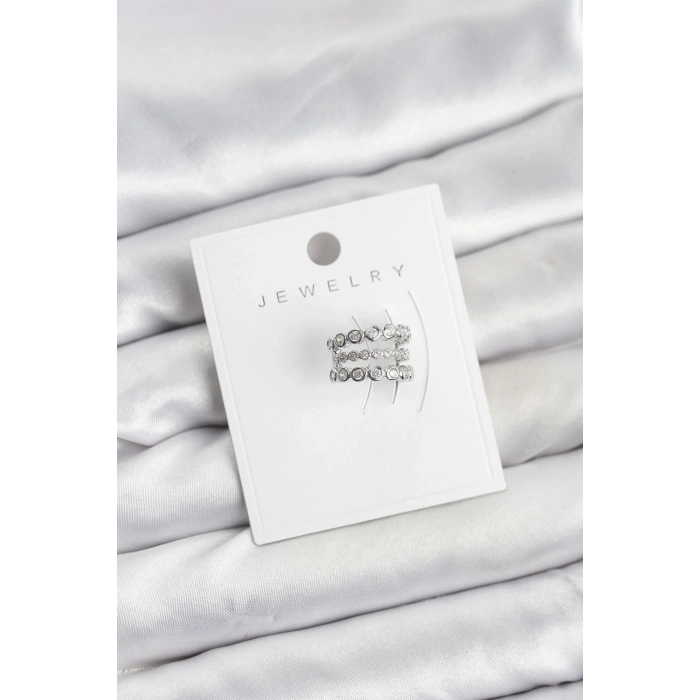 Gümüş Renk Zirkon Taşlı Pirinç Kıkırdak Earcuff Küpe