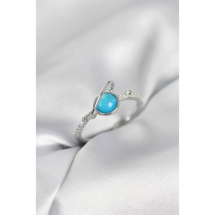 Gümüş Renk Zirkon Taşlı Satürn Model Kadın Yüzük