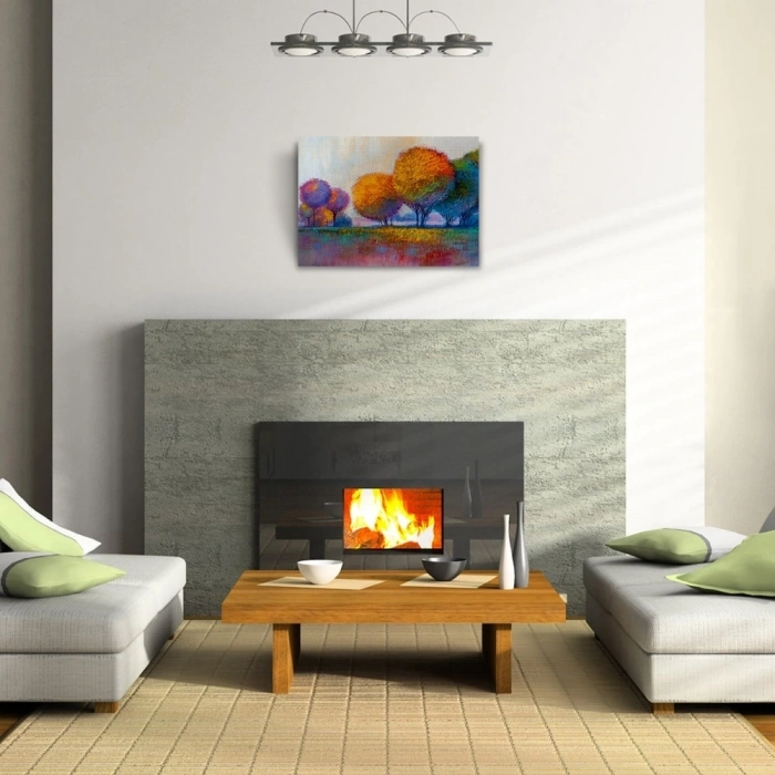 Günbatımı Sazlıklar ve Ağaçlar Yağlıboya Kanvas Tablo 50 x 70