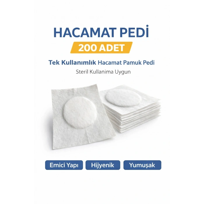 Hacamat Pedi 200 Adet – Tek Kullanımlık Hacamat Pamuk Pedi Steril Kullanıma Uygun