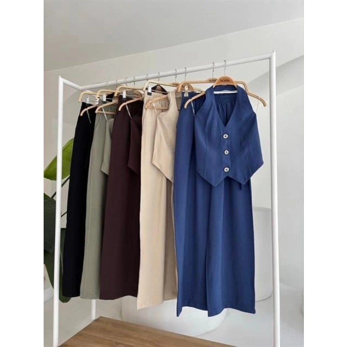Halter Yaka Yelekli Modal Takım 10144