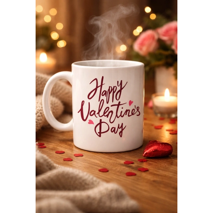 Happy Valentine’s Day Baskılı Porselen Kupa Model 2 – Sevgililer Günü Özel Tasarım