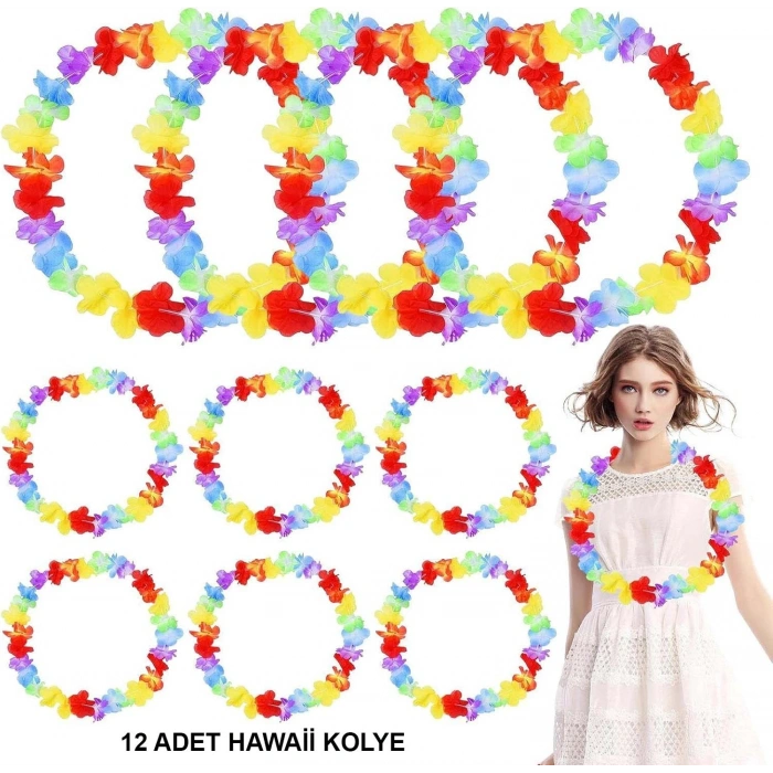 Hawaii Çiçekli Boyun Kolyesi 12 Adet
