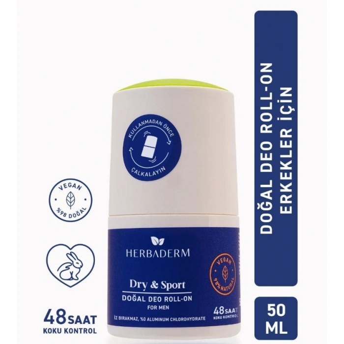 Herbaderm Dry Sport Doğal Deo Roll On For Men 50 ml
