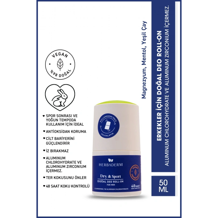 Herbaderm Dry Sport Doğal Deo Roll On For Men 50 ml