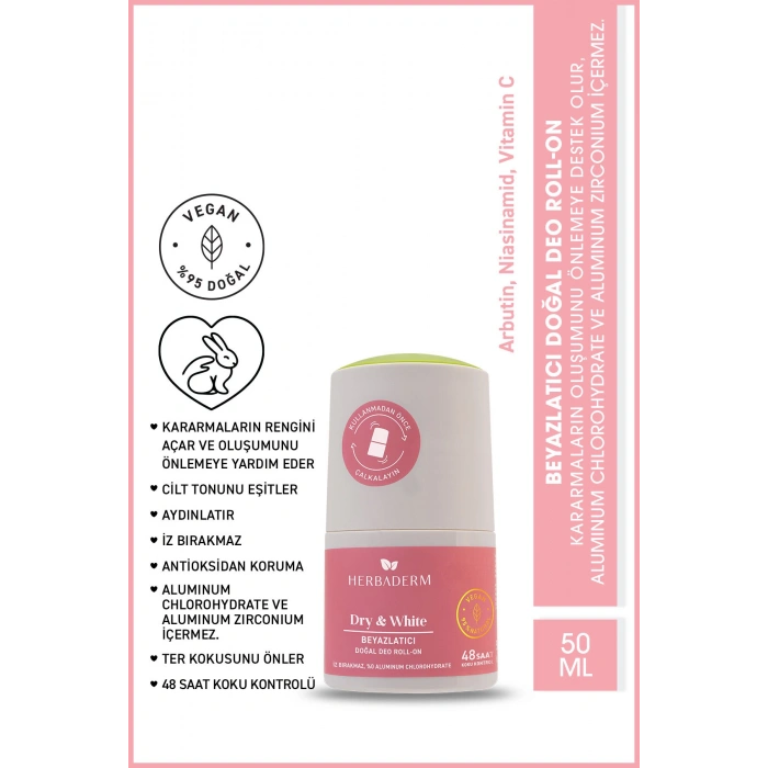 Herbaderm Dry White Beyazlatıcı Deo Roll On 50 ml
