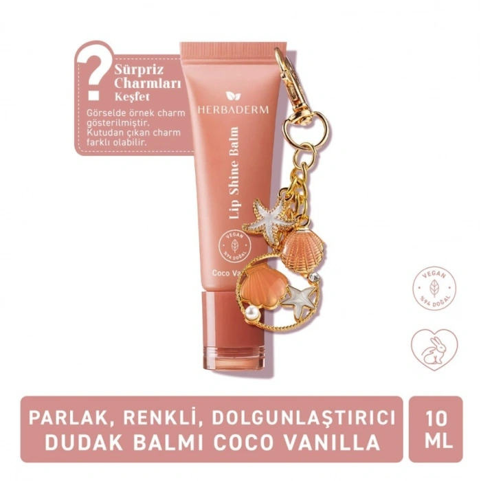 Herbaderm Parlak Dudak Balmı Coco Vanilya Aromalı 10 ml (Charm Hediyeli)