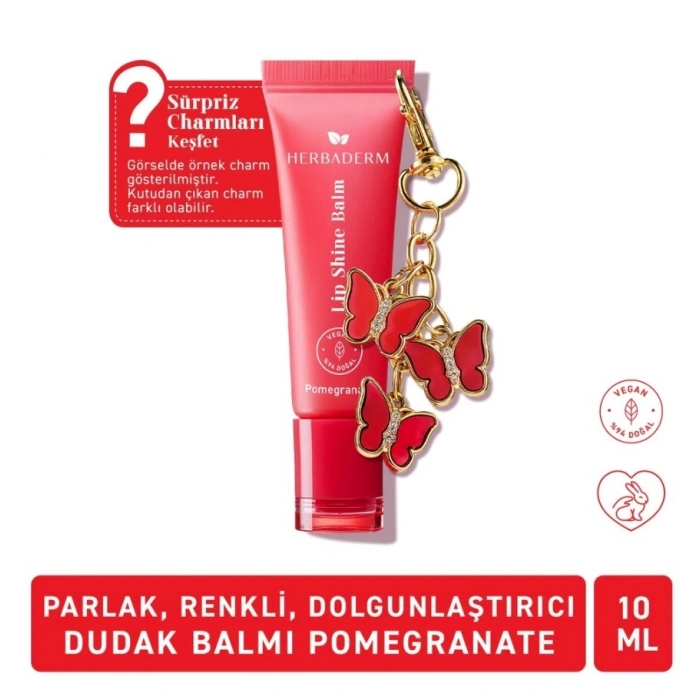 Herbaderm Parlak Dudak Balmı Nar Aromalı 10 ml (Charm Hediyeli)