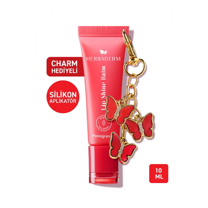 Herbaderm Parlak Dudak Balmı Nar Aromalı 10 ml (Charm Hediyeli)