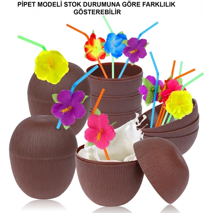 Hindistan Cevizi Hawaii Luau Aloha Pipetli İçecek Kabı Bardak 10x13 cm 1 Adet