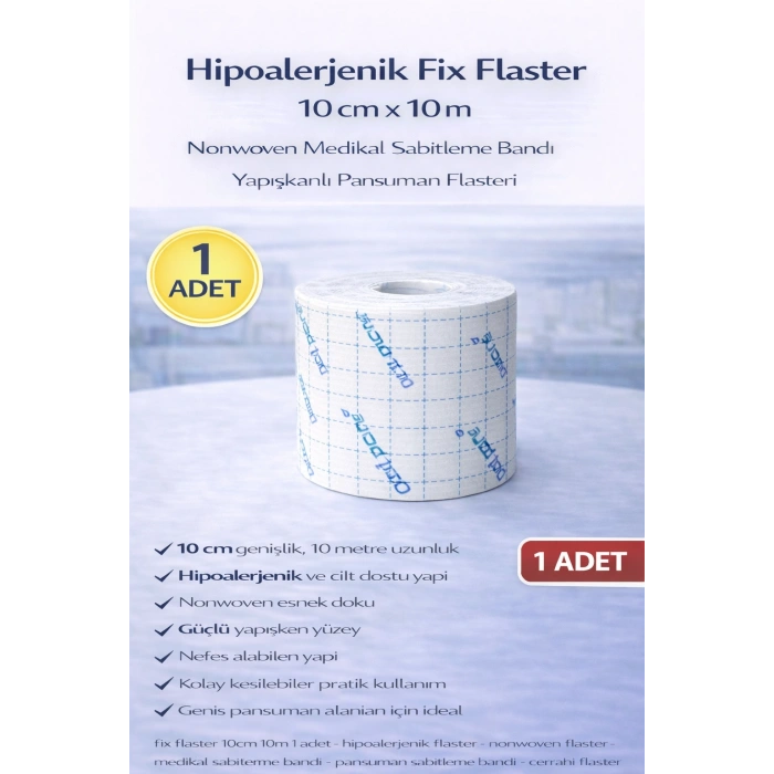 Hipoalerjenik Fix Flaster 10 cm x 10 m 1 Adet Nonwoven Medikal Sabitleme Bandı Yapışkanlı Pansuman Flasteri