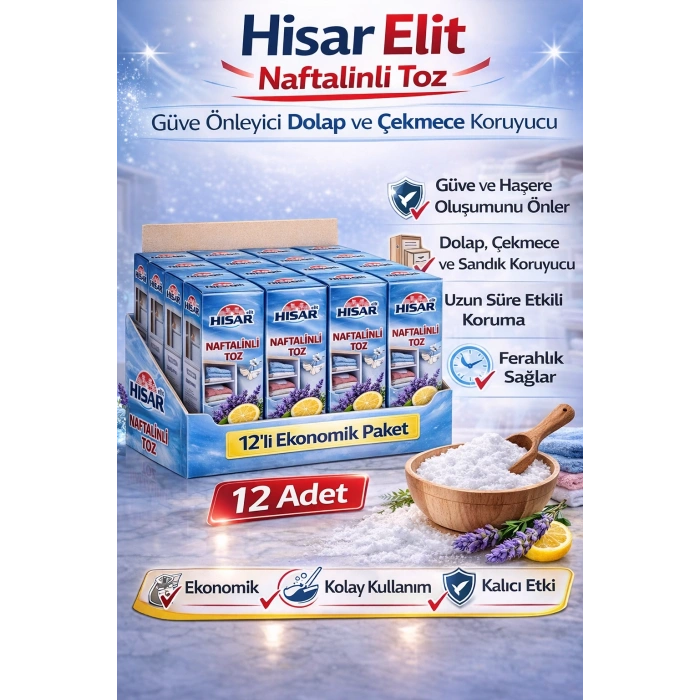 Hisar Elit Naftalinli Toz Güve Önleyici Dolap ve Çekmece Koruyucu 12 Adet