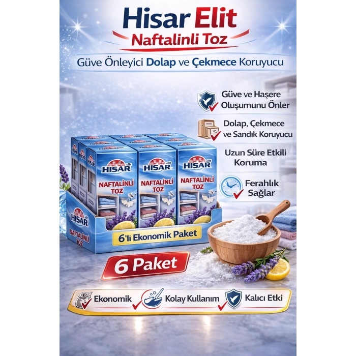 Hisar Elit Naftalinli Toz Güve Önleyici Dolap ve Çekmece Koruyucu 6 Adet