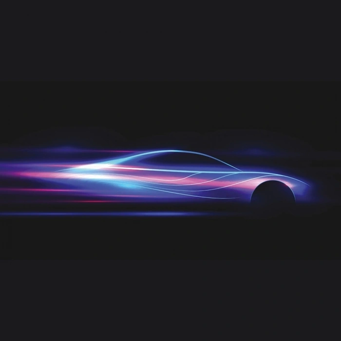 Hızla Giden Spor Araba Silüeti , Arka Plan Siyah Kanvas Tablo (60X120)