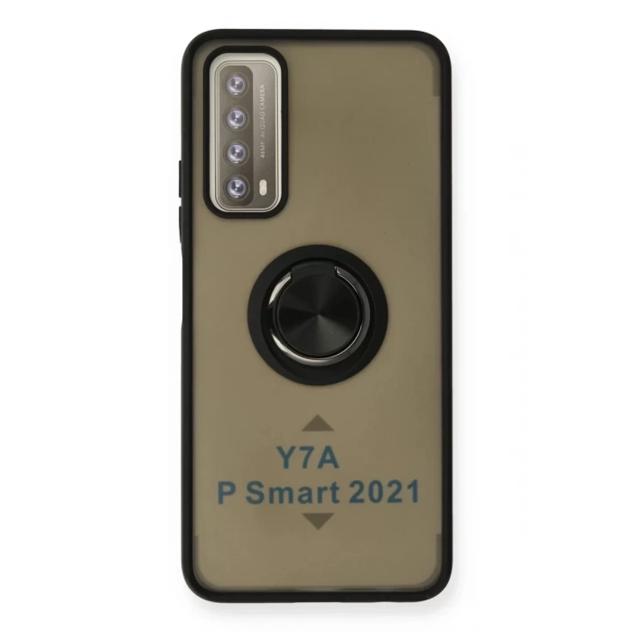 Huawei P Smart 2021 Kılıf Montreal Yüzüklü Silikon Kapak - Siyah