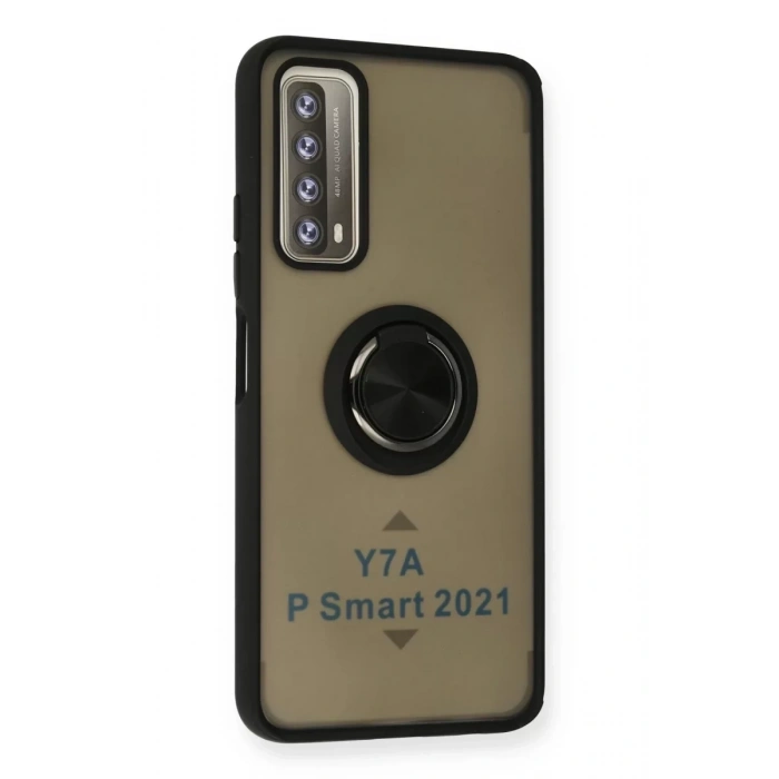 Huawei P Smart 2021 Kılıf Montreal Yüzüklü Silikon Kapak - Siyah