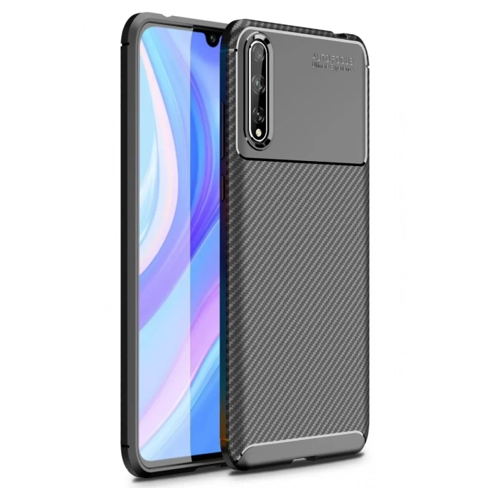 Huawei P Smart S Kılıf Auto Focus Karbon Kapak - Siyah
