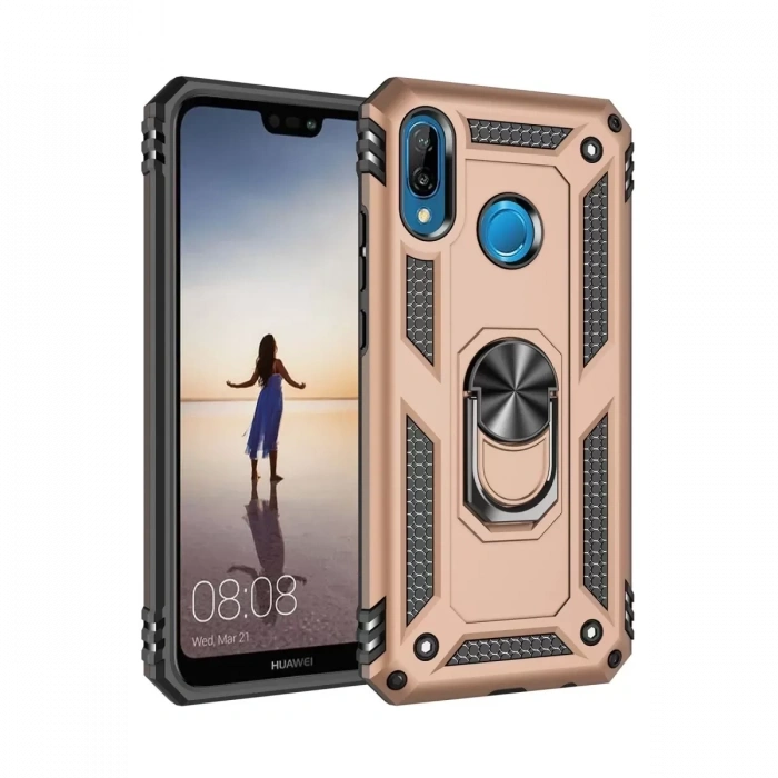 Huawei P20 Lite Kılıf Sofya Yüzüklü Silikon Kapak - Gold