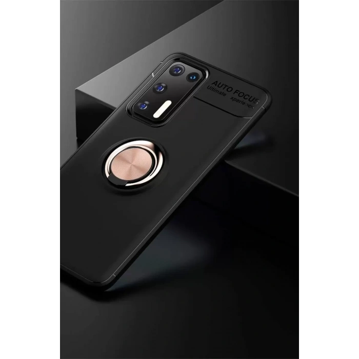 Huawei P40 Kılıf Range Yüzüklü Silikon - Siyah-Gold