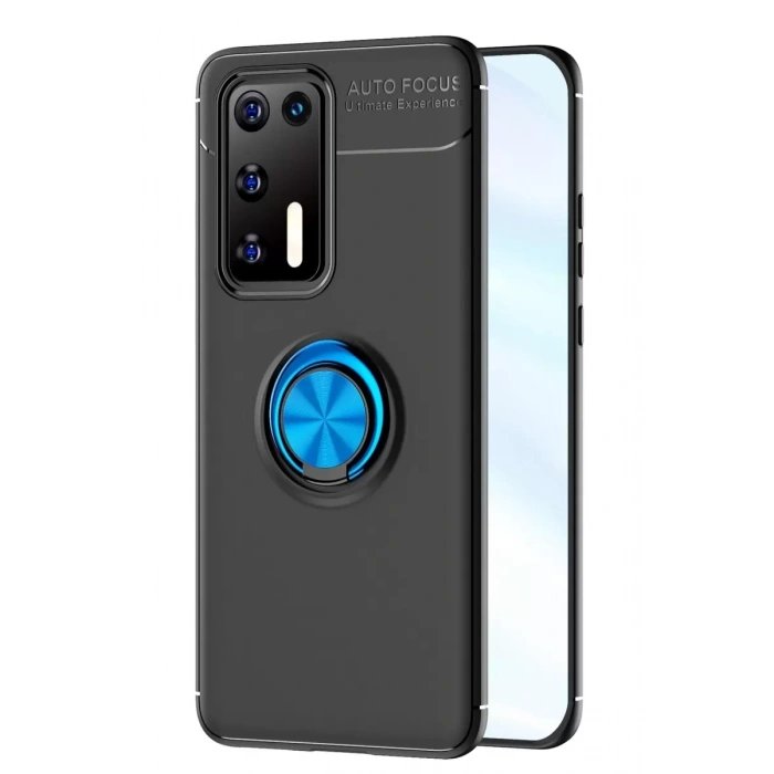 Huawei P40 Kılıf Range Yüzüklü Silikon - Siyah-Mavi