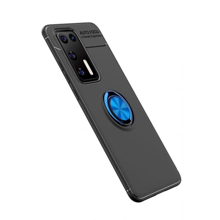 Huawei P40 Kılıf Range Yüzüklü Silikon - Siyah-Mavi