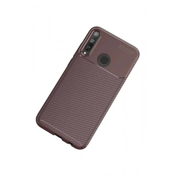 Huawei P40 Lite E Kılıf Auto Focus Karbon Kapak - Kahverengi