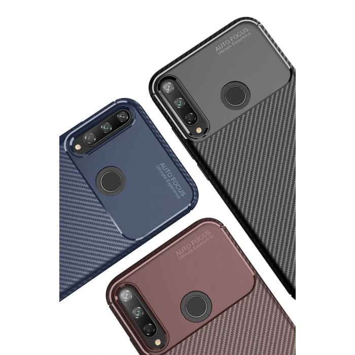 Huawei P40 Lite E Kılıf Auto Focus Karbon Kapak - Kahverengi