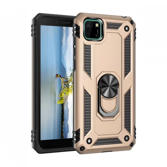Huawei Y5P Kılıf Sofya Yüzüklü Silikon Kapak - Gold