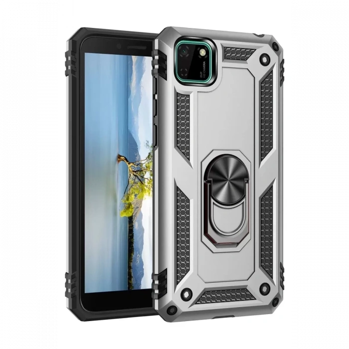 Huawei Y5P Kılıf Sofya Yüzüklü Silikon Kapak - Gümüş
