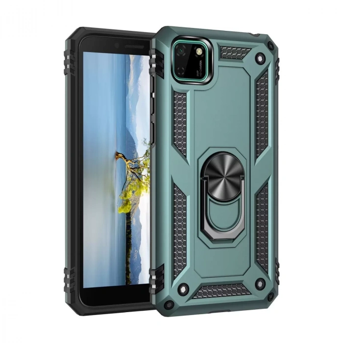 Huawei Y5P Kılıf Sofya Yüzüklü Silikon Kapak - Yeşil