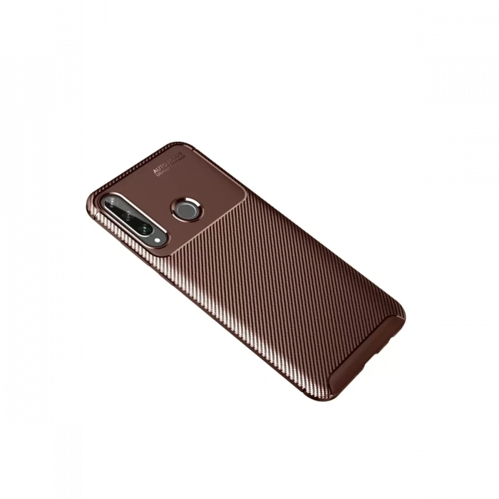 Huawei Y6P Kılıf Auto Focus Karbon Kapak - Kahverengi