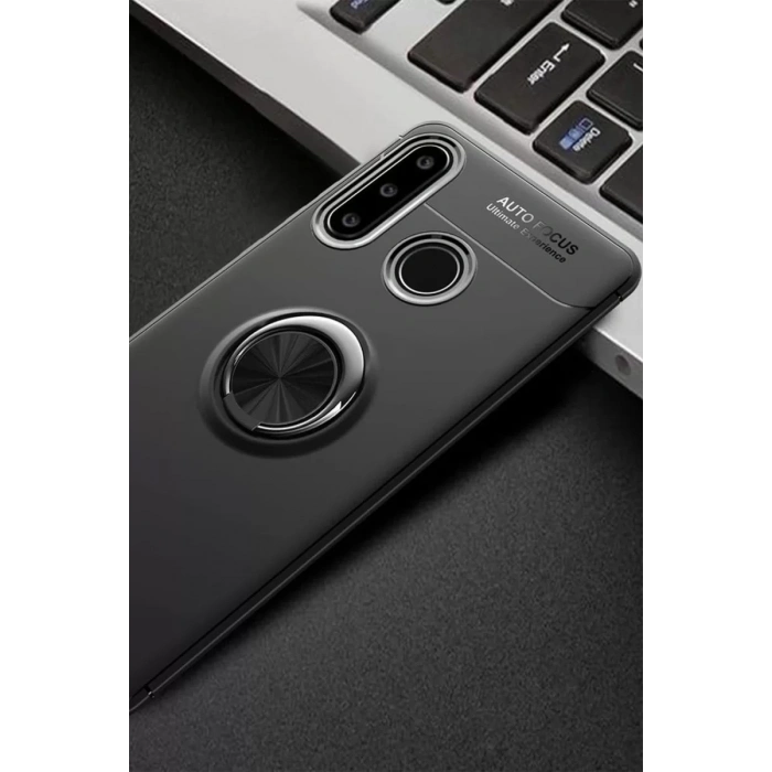 Huawei Y6P Kılıf Range Yüzüklü Silikon - Siyah