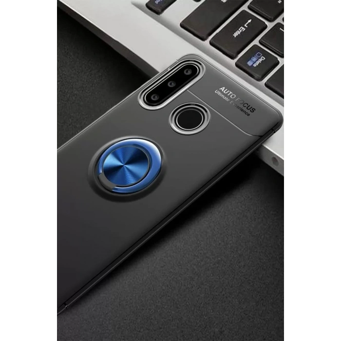 Huawei Y6P Kılıf Range Yüzüklü Silikon - Siyah-Mavi