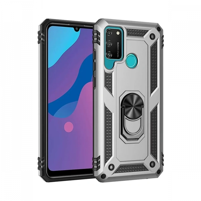 Huawei Y6P Kılıf Sofya Yüzüklü Silikon Kapak - Gümüş