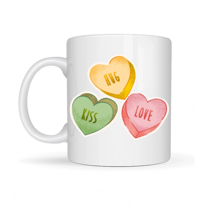 Hug Kiss Love Model 10 Porselen Kupa – Cıvıl Cıvıl Kalpli Tasarım, Sevgiliye & Hediye Kupası